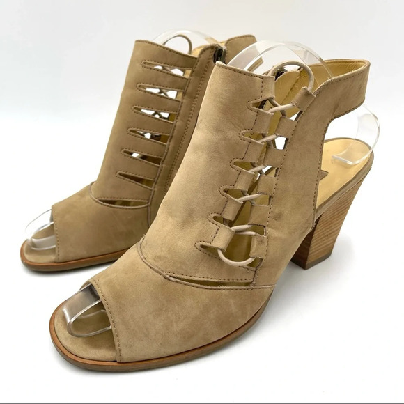 Paul Green Sabrina tan leather peep toe heeled sandals size 8.5 - Picture 1 of 10